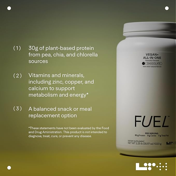 LTH Fuel Vegan & All-in-One - Trusted by Life Time Fitness Members - 30g Protein - Plant-Based Protein Meal Replacement - Vitamins, Minerals, Digestive Enzymes & Probiotics - Chocolate, 20 Servings