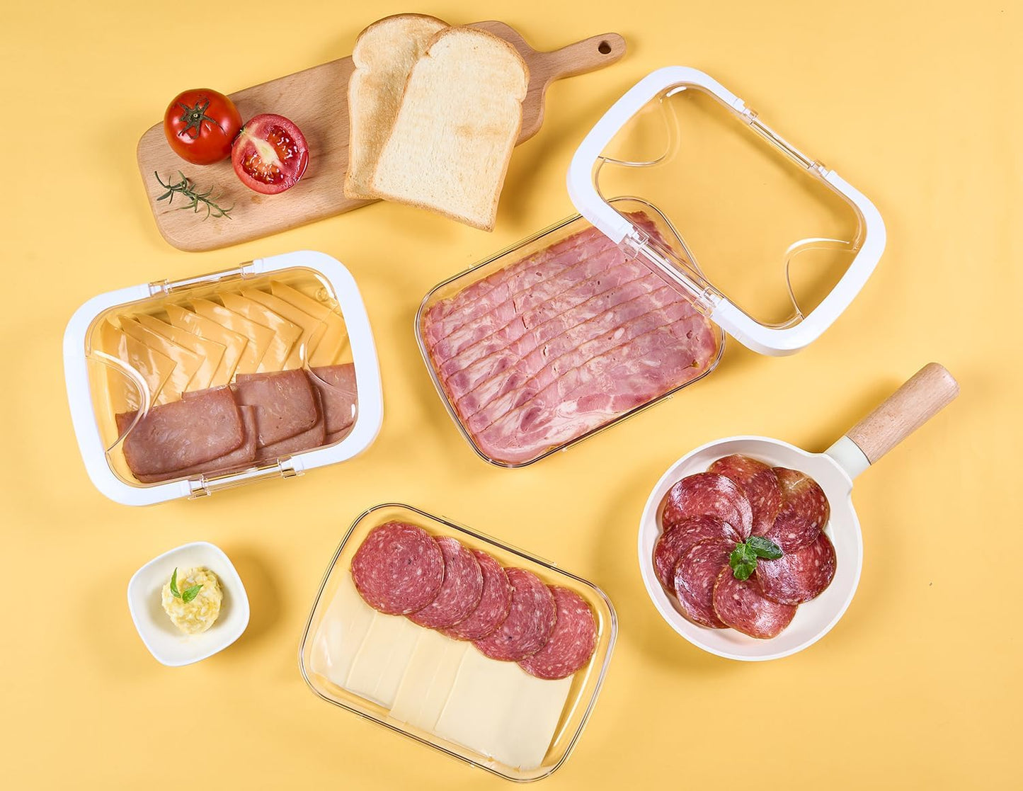 Felli Duo Loc Deli Meat Containers for Fridge with Airtight Lids, Stackable Refrigerator Organizer for Lunch Meat Storage Sandwich Ham Cheese Salami Sliced Turkey, Clear Tritan Box (Cold Cuts 3pk)