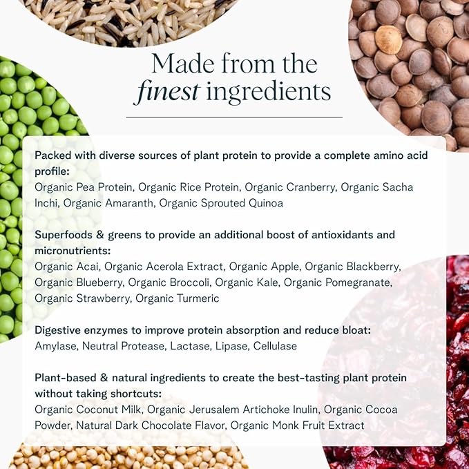 Ora Organic Vegan Protein Powder - 23g Plant Protein for Women and Men - Chocolate Flavor 20 Servings, Bloat-Free, Gluten Free, Non-GMO, No Artificial Sweeteners