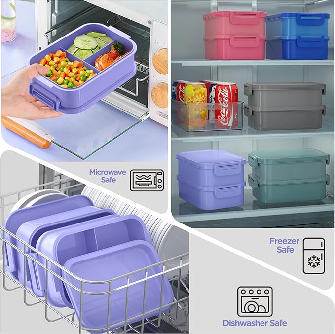 Lunch Box Adults Bento Box - 74 OZ All-in-One Stackable Lunch Box Containers for Adult Large Bento Box with Fork Spoon Sauce Boxes, Leakproof Lunchbox for Work School Dining Out,Macaron-Purple