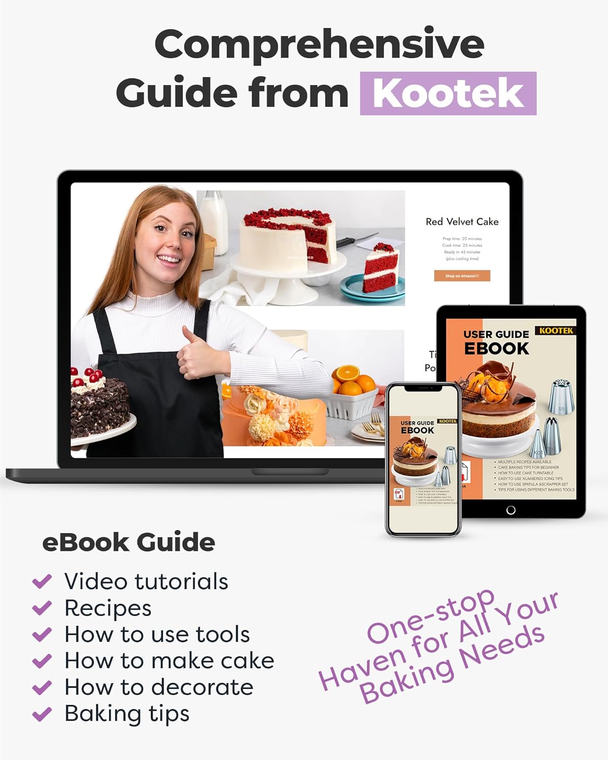 Kootek 71PCs Cake Decorating Kit, Baking Supplies Tools - Includes Cake Stand Turntable, 12 Icing Piping Tips, 2 Frosting Spatulas, 3 Scrapers, 50+2 Piping Bags, Coupler, Video Tutorial, Booklet