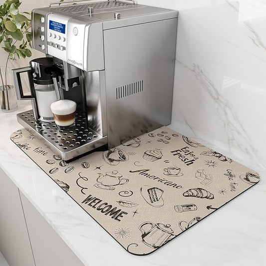 AMOAMI Coffee Mat Hide Stain Rubber Backed Absorbent Dish Drying Mat for Kitchen Counter - Fits Under Coffee Maker & Espresso Machine (12x19, Milk Tea)