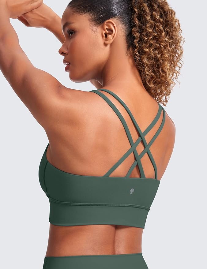 CRZ YOGA Softness Mold Womens Butterluxe Strappy Longline Sports Bra - Double Spaghetti Strap Workout Yoga Crop Top Athletic