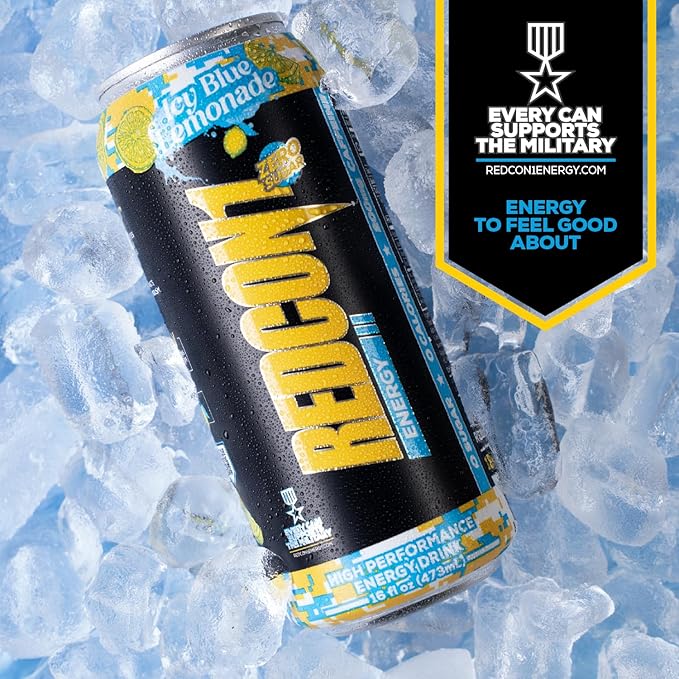 REDCON1 Energy High Performance Drink, Icy Blue Lemonade - Zero Sugar Energy Drink with Alpha GPC Nootropic - 200mg Natural Caffeine from Green Coffee Beans - Vitamin B6, B12 & B5 to Boost Mood (12 ct)