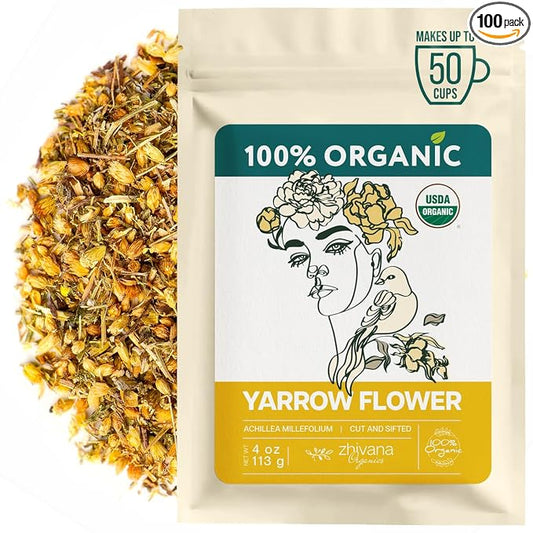 Yarrow Flower Tea Organic (4oz.)- Dried Yarrow Herb Loose Leaf - Herbal Tea to Support Healthy Immune Function & Relaxation