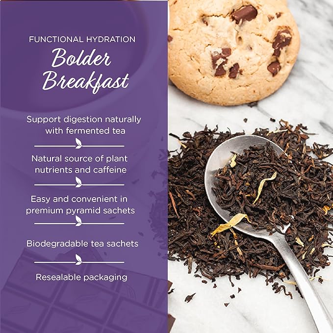 The Tea Spot Bolder Breakfast Tea with Dark Chocolate Flavoring | Blend of Black Tea, Pu’erh Tea, Calendula Flowers, Sunflower Petals, and Chocolate Flavoring | 15 Tea Bags