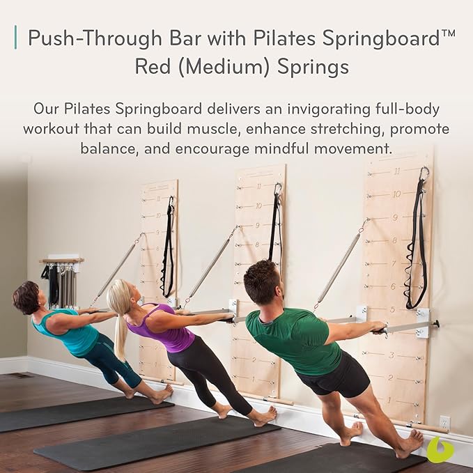 Balanced Body Pilates Springboard with Push-Through Bar, Wall Mounted Pilates Workout Equipment for Home Gym or Studio Use, Pilates Exercise Equipment with Resistance Springs