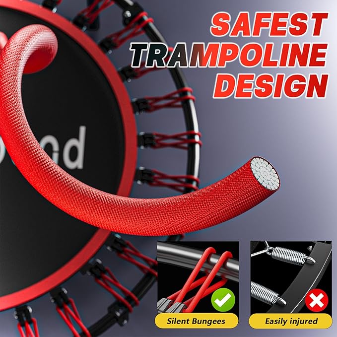 Rebounder Trampoline for Adults - 40" Foldable Mini Trampoline Fitness Rebounder with Adjustable U-Bar Handle, Max Load 350lbs,Stable Quiet Indoor/Outdoor Exercise Equipment