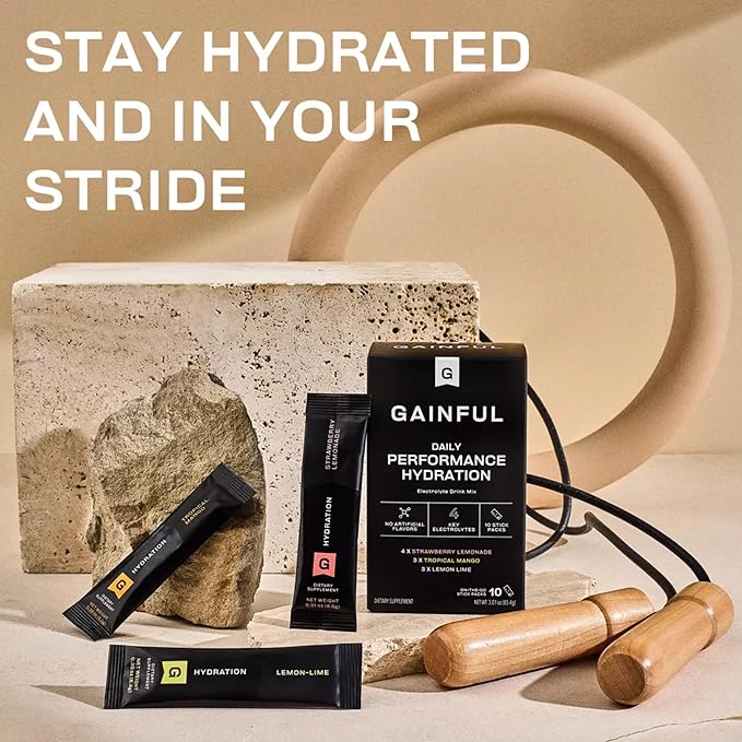 Gainful Hydration Packets Variety Pack, Decaffeinated with Key Electrolytes, Magnesium and Sodium, Energy Support, Low Sugar, 10 Sticks