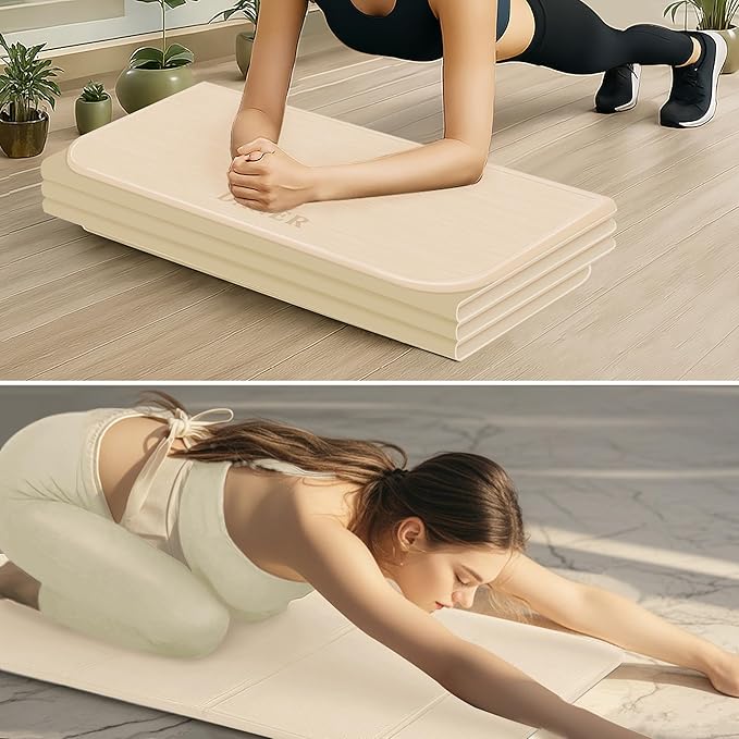 Foldable Yoga Mat 12mm Extra Thick Joint Protection,Portable Design for Travel/Pilates/Board/Camping,Environmental Sports Mat Non-Slip Gym Mat,Odorless POE Material