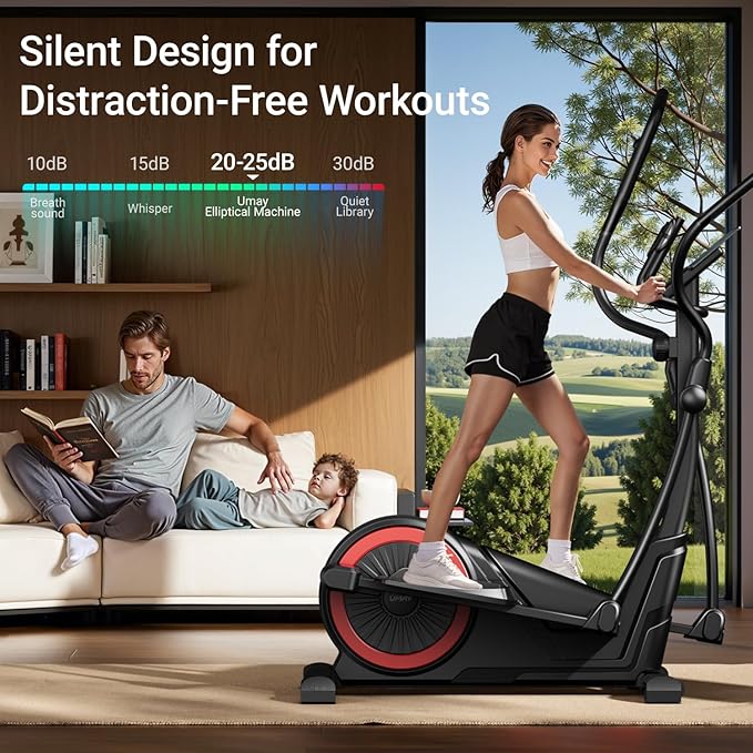 UMAY Elliptical Machine for Home, Elliptical Exercise Machine with 8 Levels Resistance & Pulse Rate Grips, Silent Magnetic Elliptical Trainer with 15.5" Stride and LCD Monitor