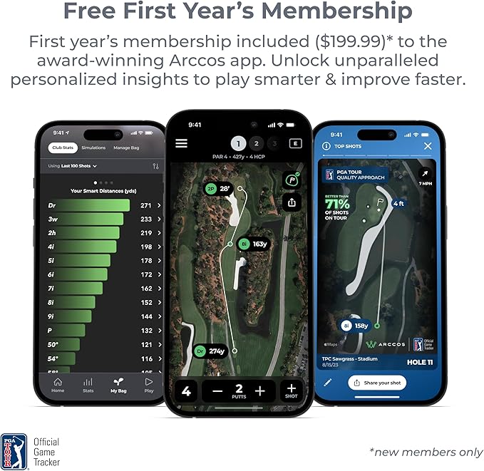 Arccos Golf Pride MCC & Tour Velvet Smart Grips: A.I. Powered Caddie, A.I. GPS Rangefinder & Smart Club Distances