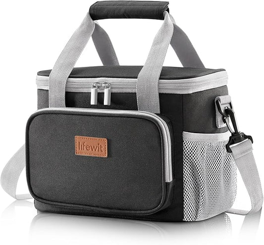 Lifewit Medium Lunch Bag Insulated Lunch Box Soft Cooler Cooling Tote for Adult Men Women, Gray and Black 12-Can (9L)