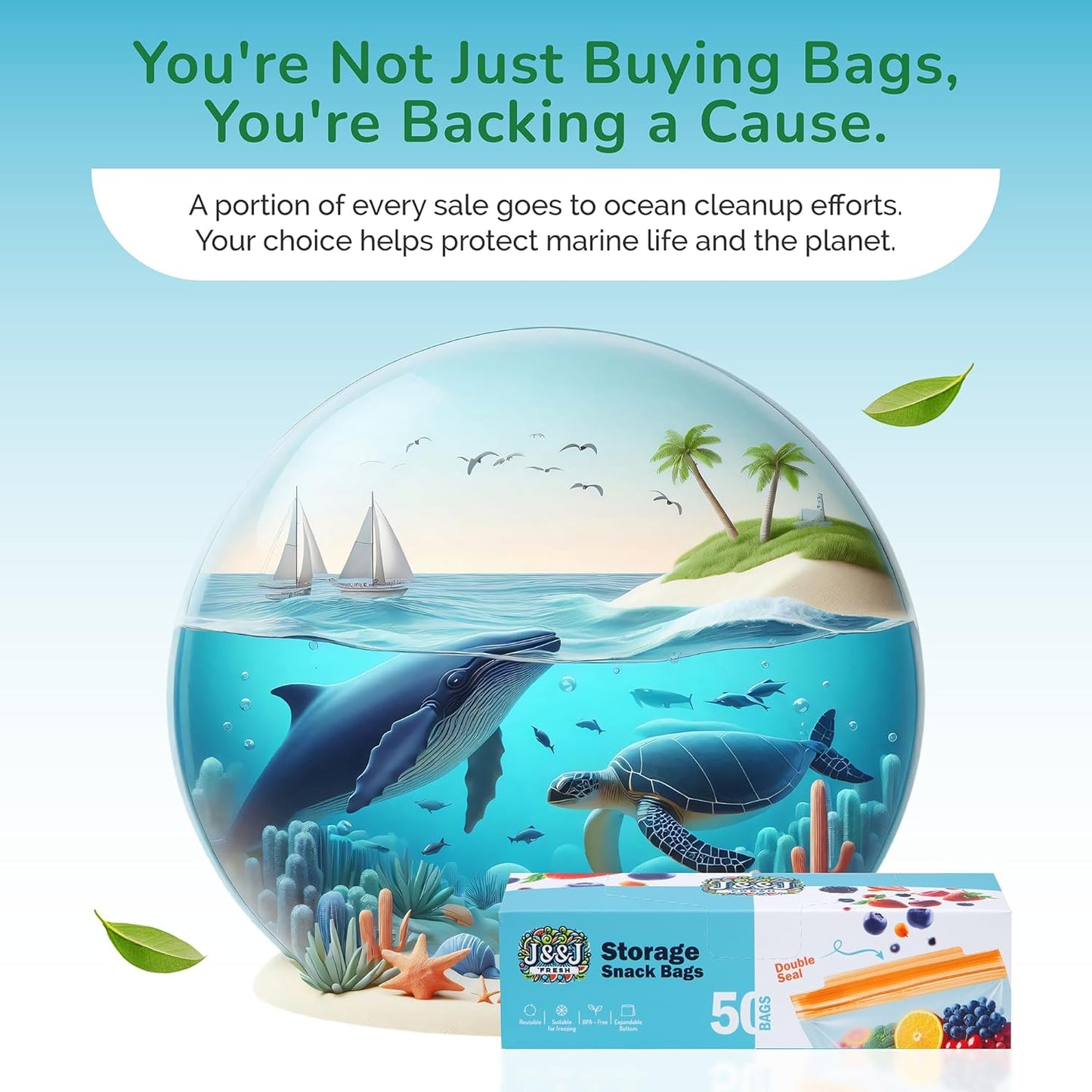 J&&J Fresh Storage Snack Bags, 50 Pack ā Reusable Snack Bags, BPA-Free, Leakproof ā Expandable Bottom, Microwave-Safe, Strong Zipper Lock Seal ā Snack Bag for Freezer & Fridge ā Durable & Washable