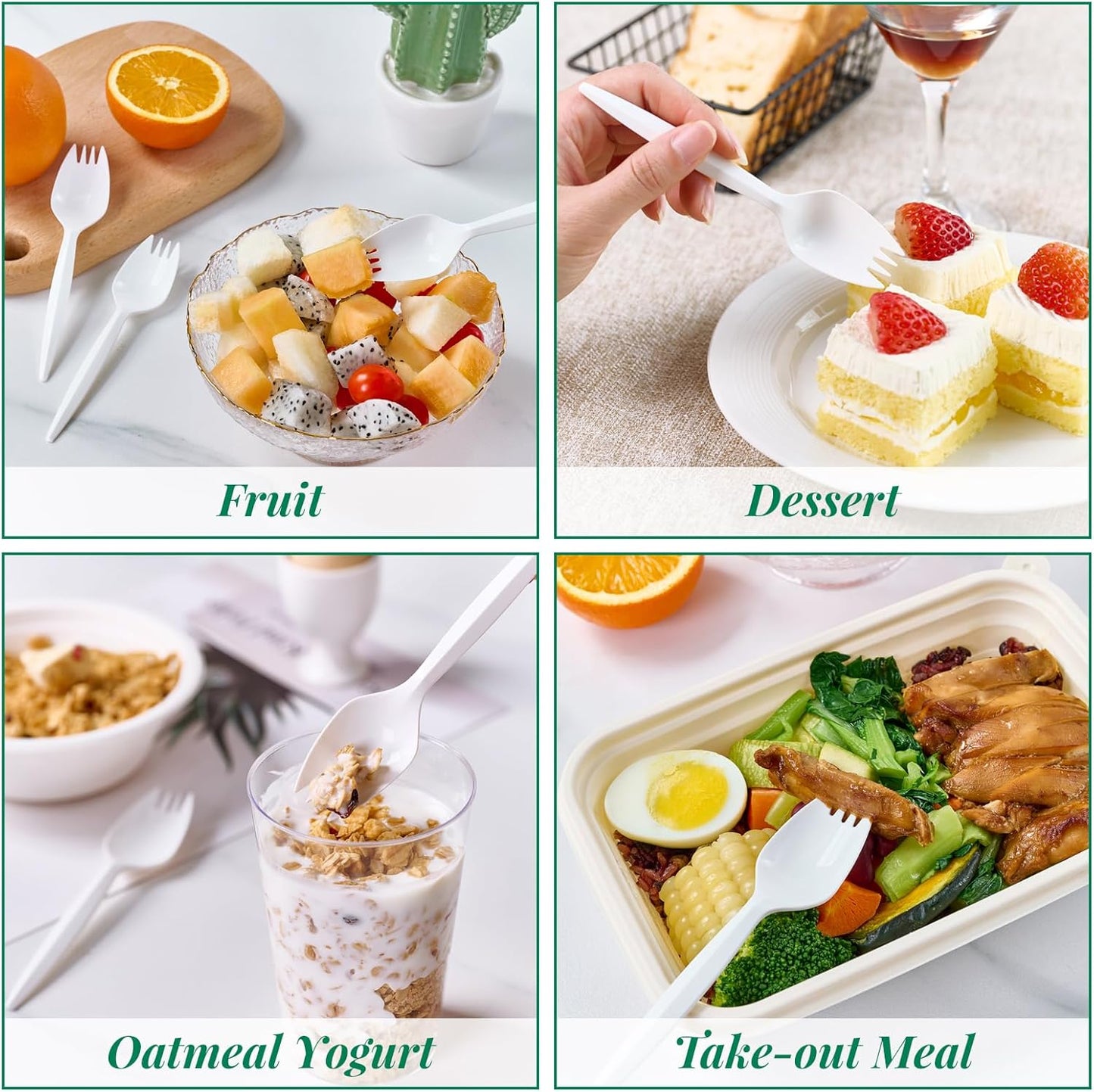 FOCUSLINE 2000 Pack White Disposable Sporks, Heat Resistant Plastic Sporks Bulk, Plastic Silverware for Take out Restaurants, Parties, Picnics, Travel & Any Events