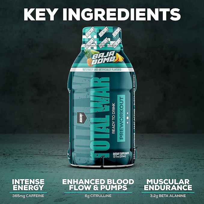 REDCON1 Total War Ready to Drink Preworkout, Pink Lemonade - 350mg of Fast Acting RTD Caffeine - Beta Alanine + Citrulline Malate for Increased Pump - Keto Friendly Workout Drink (12 Servings)