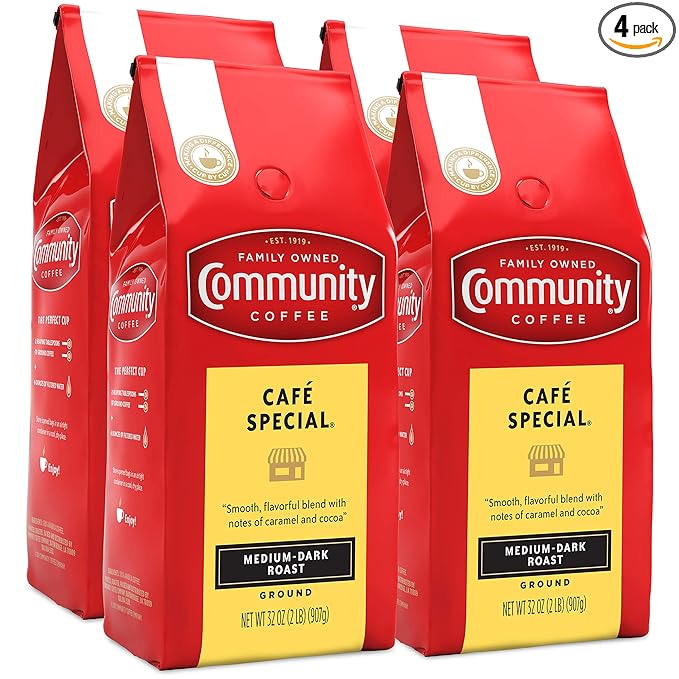 Community Coffee Café Special Blend Ground Coffee, Medium-Dark Roast, 32 Ounce Bag (Pack of 4)
