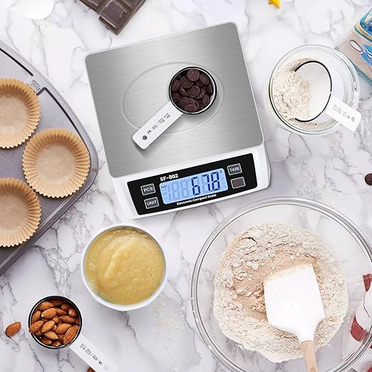 Digital Kitchen Scale 30kg/66lb Large Food Scale for Baking Cooking Stainless Bread Scale with LCD Display Counting Scales for Commercial(Color : Stainless White)