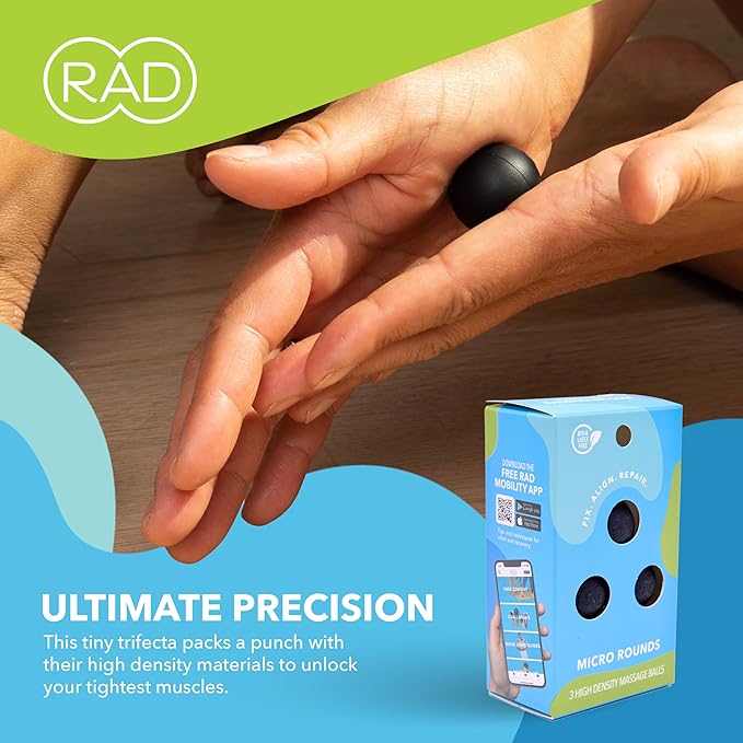 RAD Micro Rounds – Firm Yoga Deep Tissue Massage Ball Set – Myofascial Release Balls for Feet, Plantar Fasciitis, Jaw & Hands – Trigger Point & Mobility Therapy (3-Pack)