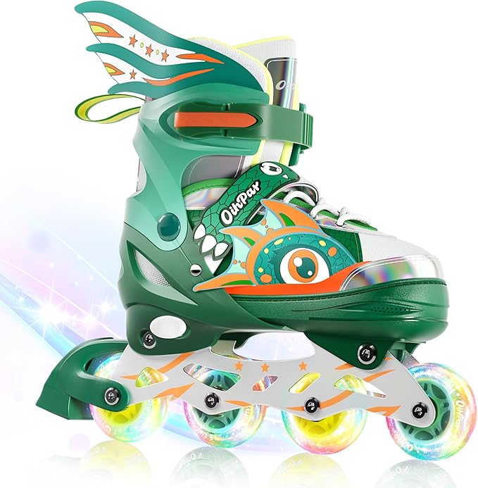 Children's Adjustable Inline Skates with 4-Size Adjustable Fit, Inline Skates with Triple Safety Straps & LED Light Wheels Perfect for Beginners,Ideal Gift for Boys & Girls