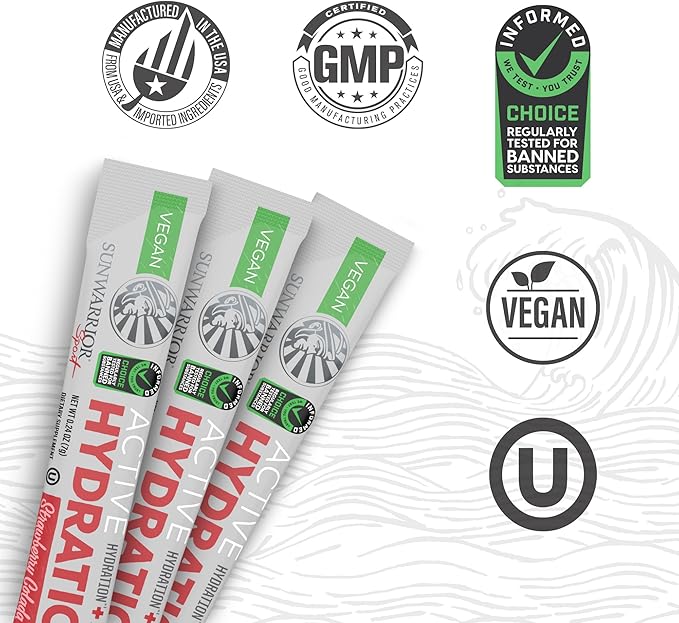 Sunwarrior Hydration Powder Electrolyte Packets Powder | Strawberry Colada Flavored | 18 Stick Packs 126g Pouch | Vegan and Plant-Based Sugar Free | B12 Elderberry and Electrolytes | Active Hydration