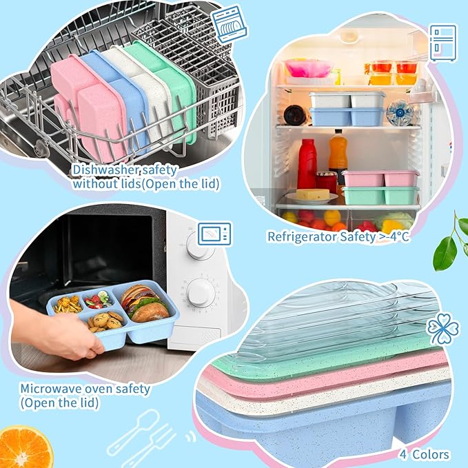 Large Capacity Bento Box for Adults, 4-Piece Set – Stackable Lunch Box with 4 Compartments, Microwave & Dishwasher Safe, Reusable Meal Prep Containers, Snack Containers for Kids & Adults (White)