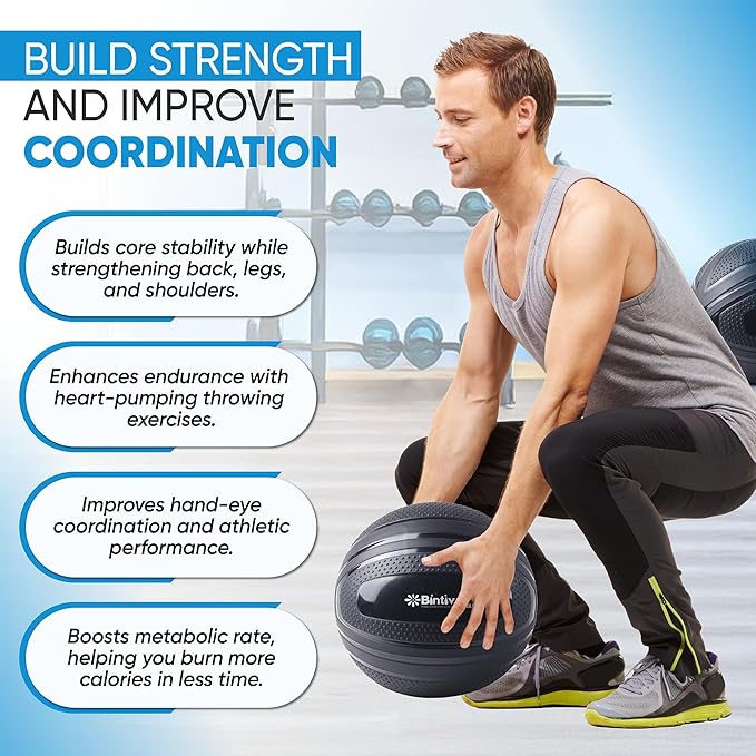 bintiva Non Bounce Slam Ball - Exercise Weighted Deadball for Workout and Fitness Routines - Medicine Dead Weight Ball