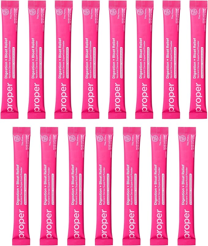 Proper, The Pinks Digestion and Bloat Relief. Drink Mix with Gut Health Probiotics, Prebiotics, Beet Root & Enzymes for Digestive Support. Bloating and Microbiome Supplement for Women and Men