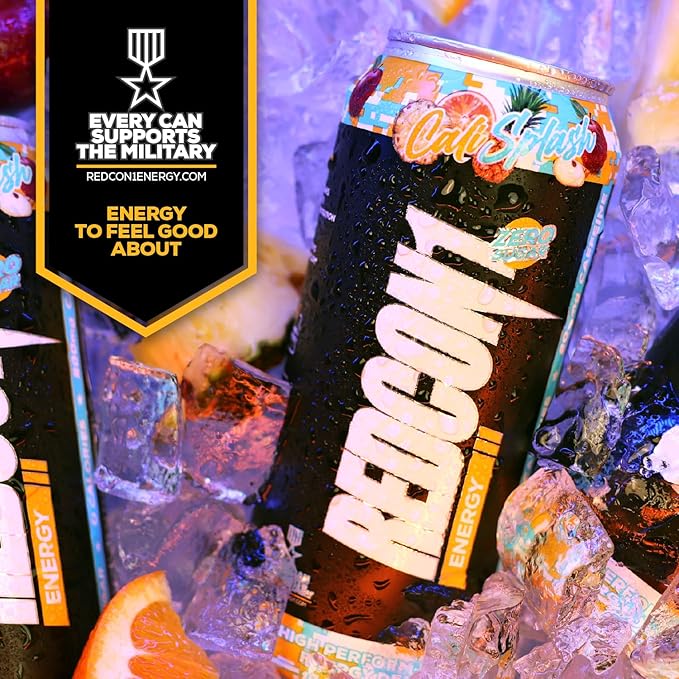 REDCON1 Energy High Performance Drink, Cali Splash - Zero Sugar Energy Drink with Alpha GPC Nootropic - 200mg of Natural Caffeine from Green Coffee Beans - Vitamin B6, B12 & B5 to Boost Mood (12 ct)