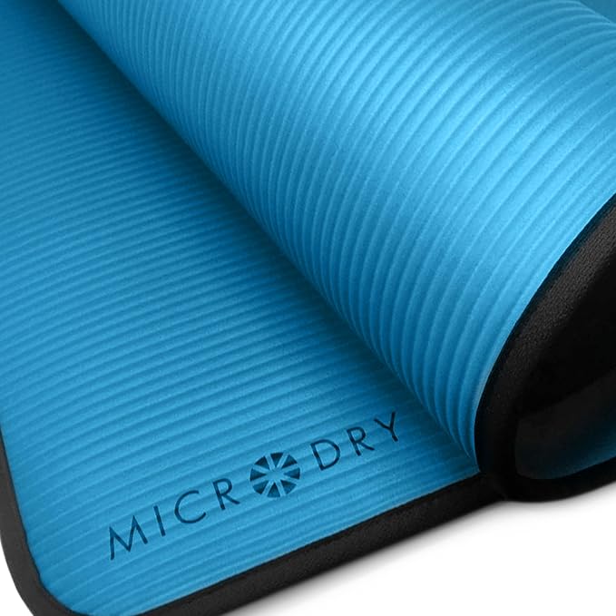 MICRODRY Deluxe Fitness Exercise Yoga Mat for Home & Gym, Extra Thick for High Impact Training, Multi Layered Skid Resistant Surface, Odor Neutralizing with Carrying Strap