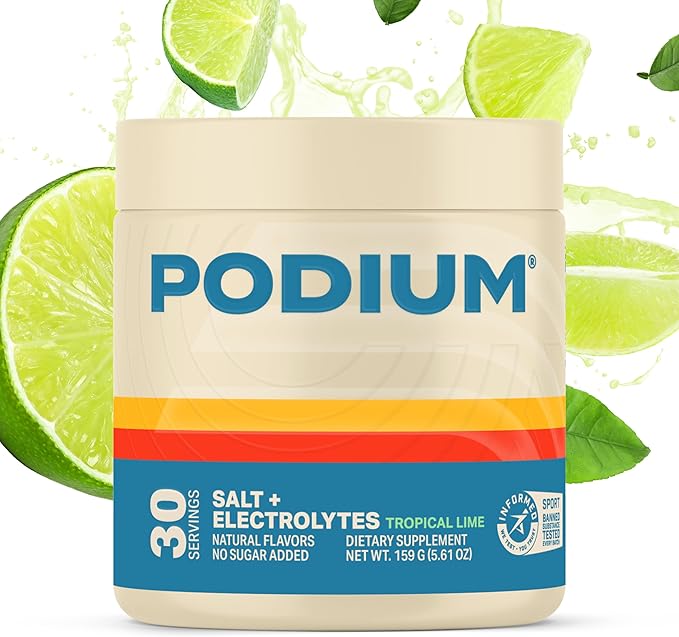 Podium Nutrition Training Salt + Electrolytes Powder, Tropical Lime, Post Workout Hydration & Muscle Recovery Support, Electrolyte Drink, Magnesium, Potassium,Calcium, Sodium Salts, 30 Servings