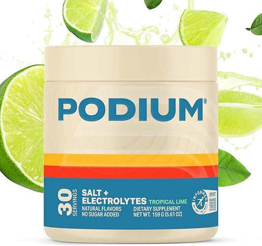 Podium Nutrition Training Salt + Electrolytes Powder, Tropical Lime, Post Workout Hydration & Muscle Recovery Support, Electrolyte Drink, Magnesium, Potassium,Calcium, Sodium Salts, 30 Servings