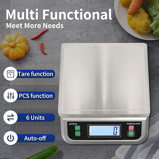 Large Kitchen Scale 40kg Food Scales for Kitchen with Tare and Pcs Funtion 88lbs Stainless Stee Tray Baking Scale for Cooking with Adapter, 6 Units(Silver, 40kg)