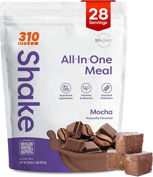 310 Nutrition All-In-One Meal Replacement Shake Powder - Plant-Based Protein Smoothie Blend w/High Fiber, Probiotics & Adaptogens - Low Carb, Vegan, Keto & Paleo Friendly - Mocha - 28 Srv