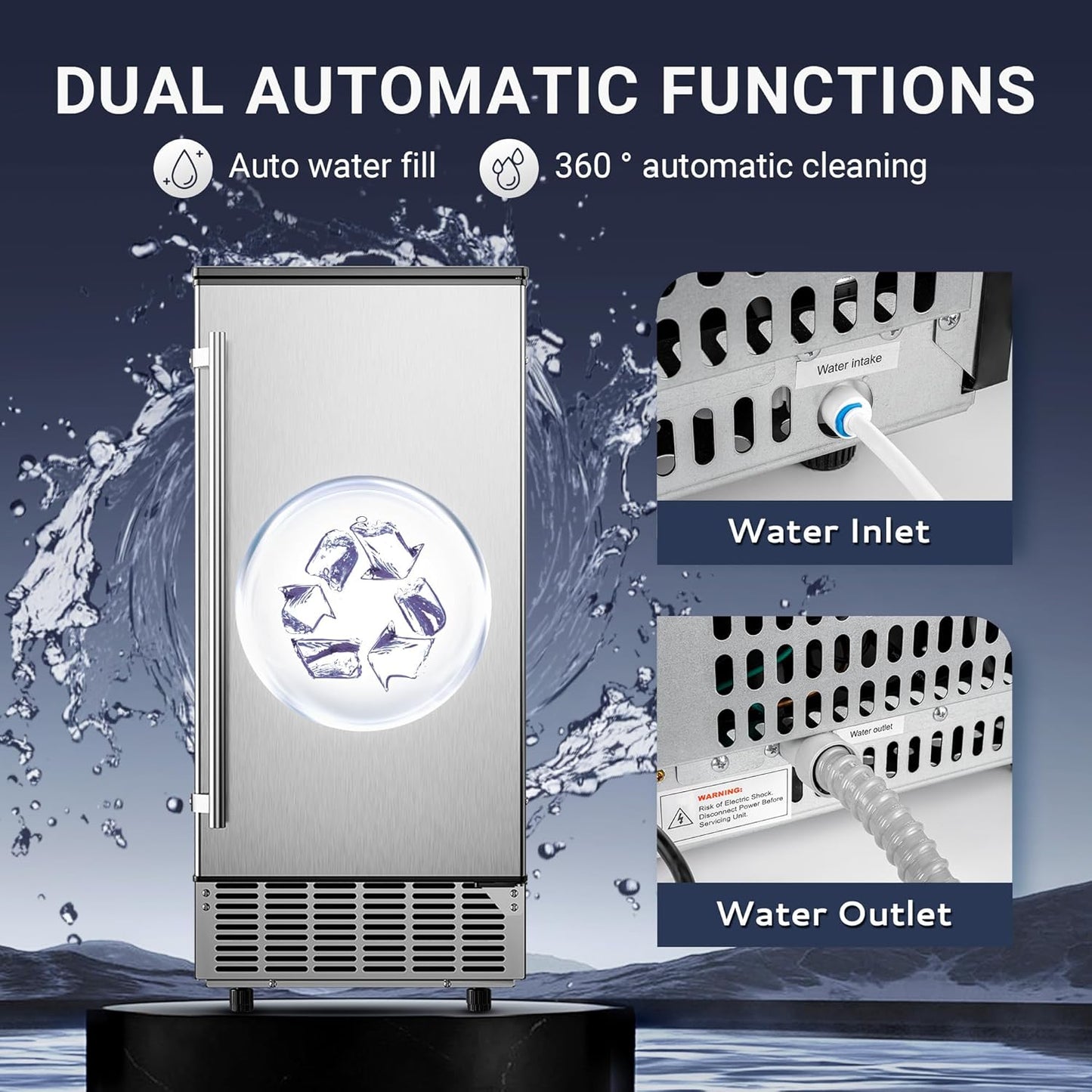 Commercial Under Counter Ice Maker Machine with Drain Pump, 80Lbs/Day with 24lbs Storage, Auto-Cleaning, 24H Timer, Built-in Freestanding Ice Maker for Home/Commercial & Home Use. (Steel)