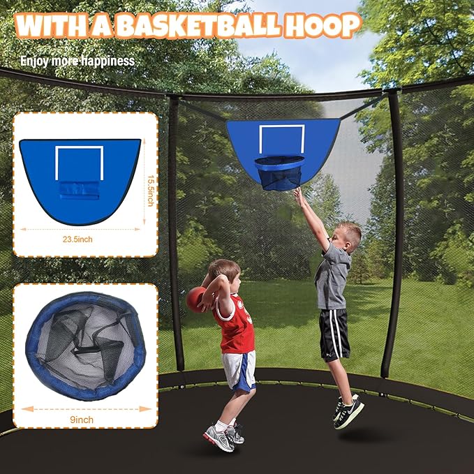 Trampoline 8FT 10FT 12FT 14FT 16FT, Outdoor Trampolines for Kids and Adults, Recreational Trampoline with Enclosure Net & Ladder, Round Trampoline ASTM Approved, 400/450LBS Weight Capacity