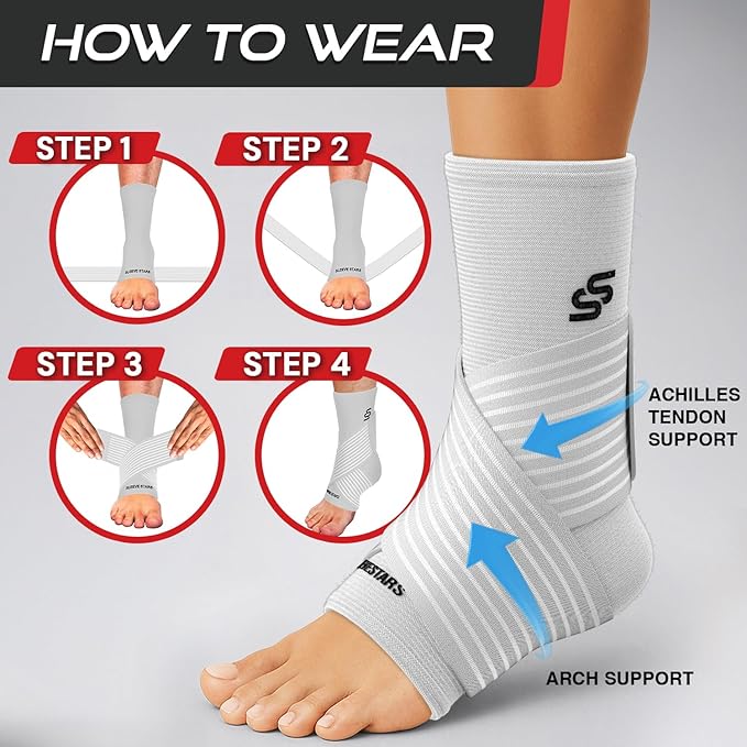 Sleeve Stars Ankle Brace for Women & Men, Ankle Wrap for Sprained Ankle, Compression Sleeve for Plantar Fasciitis Relief, Easy Customizable Support: w/Removable Strap (Single/L:12"-13"/White)