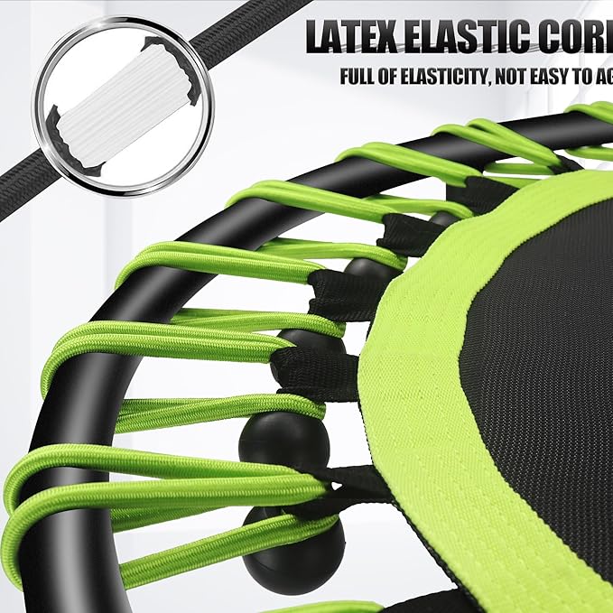 Newan 40" Silent Mini Trampoline with Adjustable Handle Bar Fitness Trampoline Bungee Rebounder Jumping Cardio Trainer Workout for Adults - Max Limit 330 lbs