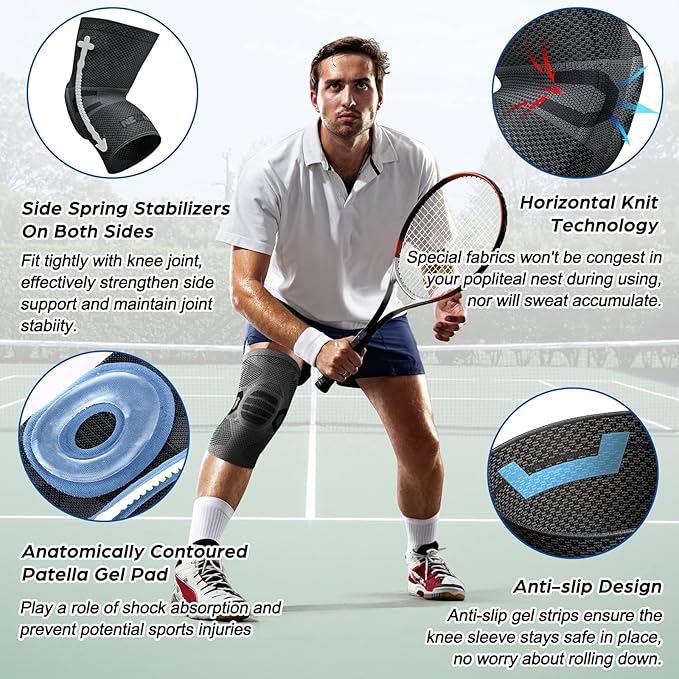 NEENCA Professional Knee Brace for Pain Relief, Medical Knee Compression Sleeve, Knee Support with Horizontal Knit Tech for Meniscus Tear, ACL, Arthritis, Joint Pain, Runner, Workout- FSA/HSA APPROVED