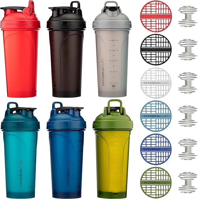 Hydra Cup ProFlow Shaker Bottles 6-Pack (28oz) | Protein Shaker Cups with Whisk Ball, Leak-Proof Lid, Hidden Carry Handle | BPA-Free Gym Mixer for Protein Powder, Mixing Supplements, Fresh Colors
