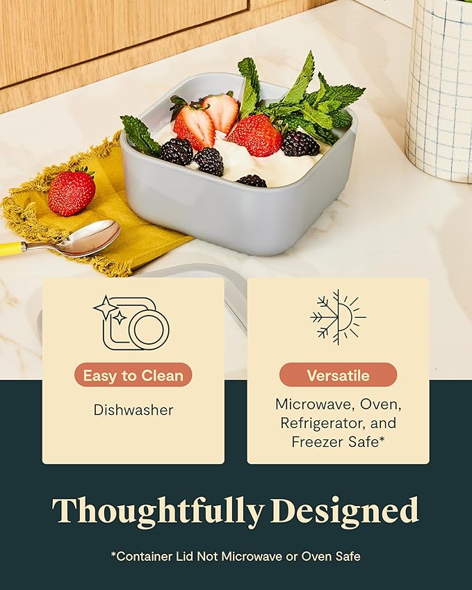 Caraway Glass Food Storage - 10 Cup Glass Container with Ceramic Coated Non-Stick Lids - Easy to Store, Non-Toxic, Dishwasher, Oven, & Microwave Safe