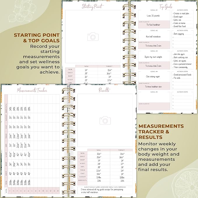 PLANBERRY Pocket Food Journal Premium – Nutrition Planner – Diet & Calorie Tracker – Meal & Exercise Diary – Weight Loss Journal (Pineapple)