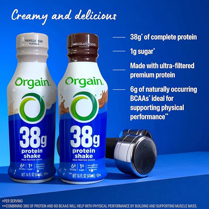Orgain 38g High Protein Shake, Dairy Isolate Protein Milk, Chocolate Fudge, 6g BCAAs, 1g Sugar Per Serving, Meal Replacement, Ready to Drink, Keto Friendly, Gluten-Free 14 Fl Oz (Pack of 12)