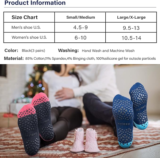 Hylaea Unisex Non Slip Socks with Grip for Yoga, Hospital, Pilates, Barre | Ankle, Cushioned