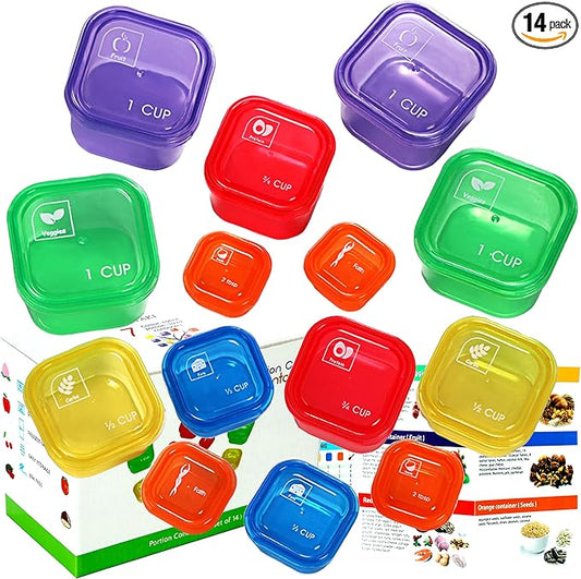 BHYTAKI Portion Control Containers, Double Set (14 Pieces) 21 Day for Weight Loss with Tally Chart and Food Plan