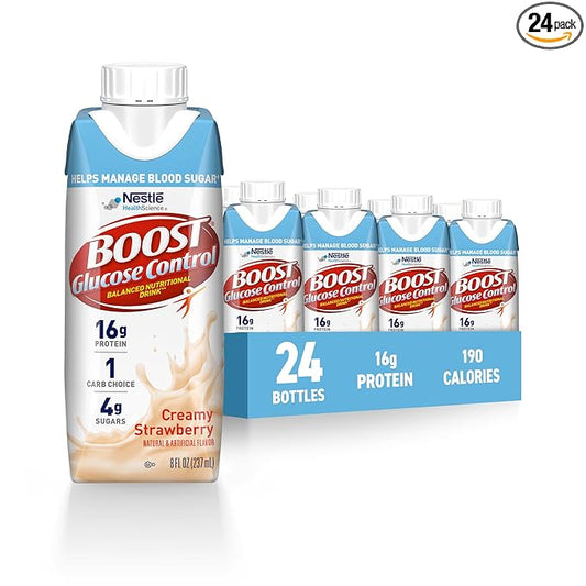 BOOST Glucose Control Ready to Drink Nutritional Drinks, Creamy Strawberry, 8 fl oz Carton (4 x 6 Packs)