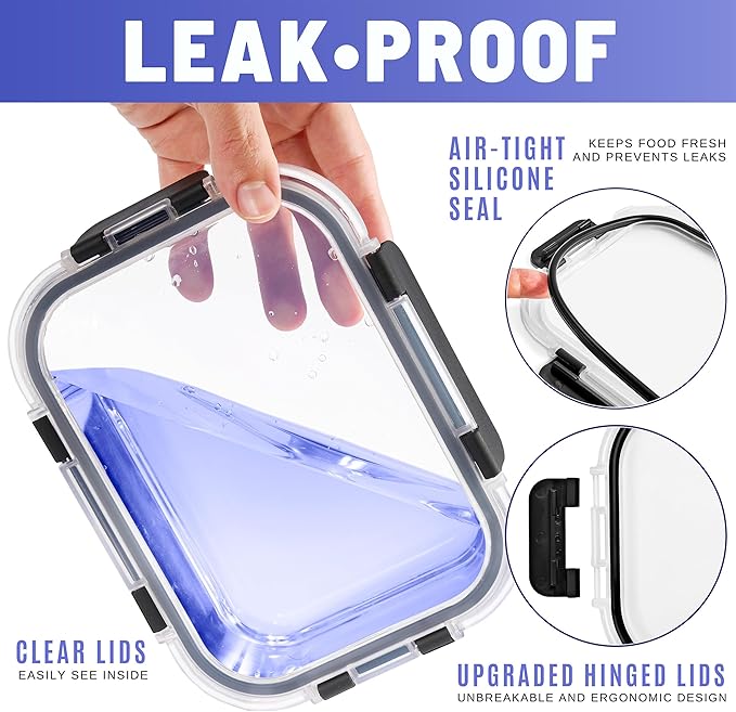 Sorbus 16pc (8 Rectangular 35oz Food Storage Containers and 8 Airtight Lids) – 4.4 Cup Glass Meal Prep Containers, Dishwasher, Freezer, and Oven Safe – Reusable Glass Food Containers for Meal Prep