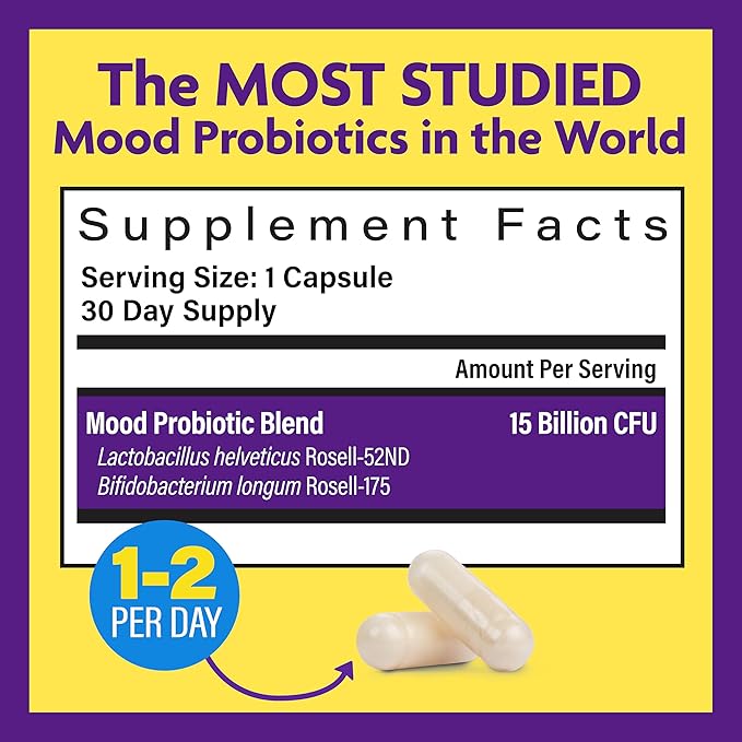 InnovixLabs Mood Probiotic for Women & Men, Clinically Studied Digestive & Mood Support Supplement, Lactobacillus helveticus Rosell-52ND & Bifidobacterium longum Rosell-175, 60 Capsules