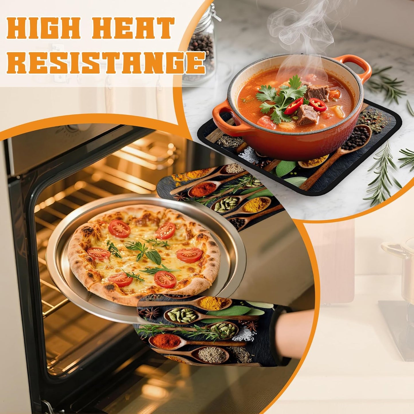 Cooking Herbs Spices Oven Mitts and Pot Holders Set,Kitchen Oven Gloves and Pot Holder with Heat Resistant Non Slip for Cooking Baking Grilling(4 Piece Set)