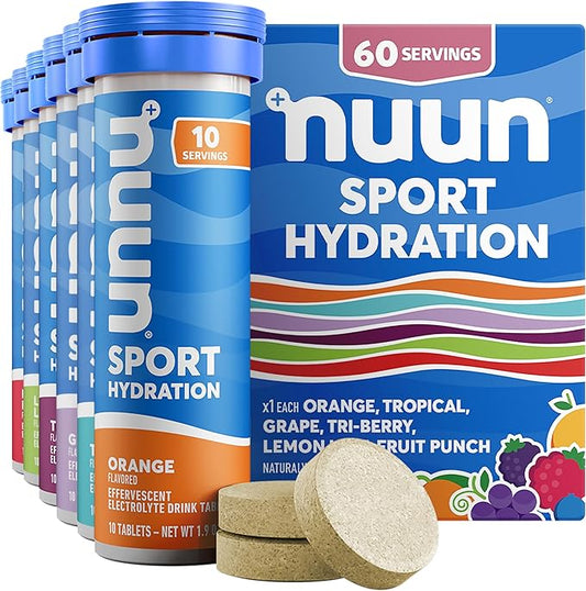 Nuun Sport Electrolyte Tablets with Magnesium, Calcium, Potassium, Chloride & Sodium, Gluten Free & Vegan, Mixed Flavors, 6 Pack (60 Servings Total)